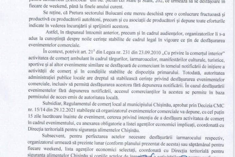 Precizările #PreturiiBuiucani privind autorizarea #EcoLocal Farmers Market Moldova Pe parcursul ultimilor ani, în sector... - sectorului Buiucani