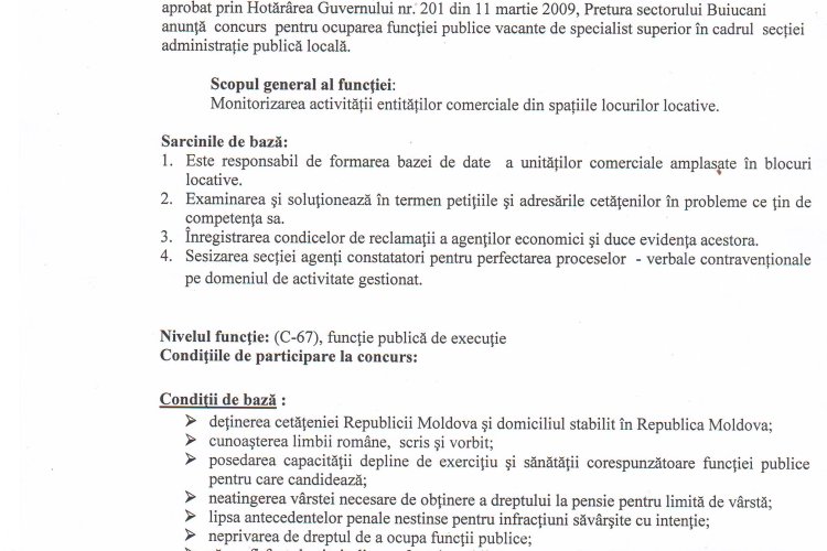 ANUNȚ PUBLIC de concurs. - sectorului Buiucani