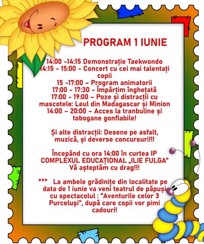 Pe 1 Iunie, de ziua copiilor, începând cu ora 14:00 în curtea I.P COMPLEXUL EDUCAȚIONAL „ILIE FULGA”, Vă așteptăm cu dra... - Primăria comunei Stăuceni